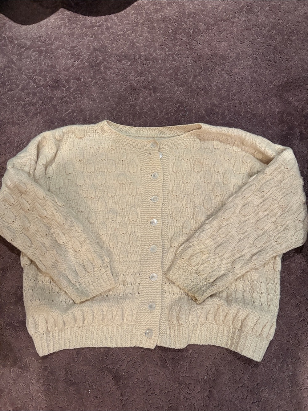 Cream Wool Button Cardigan Sweater - Women
